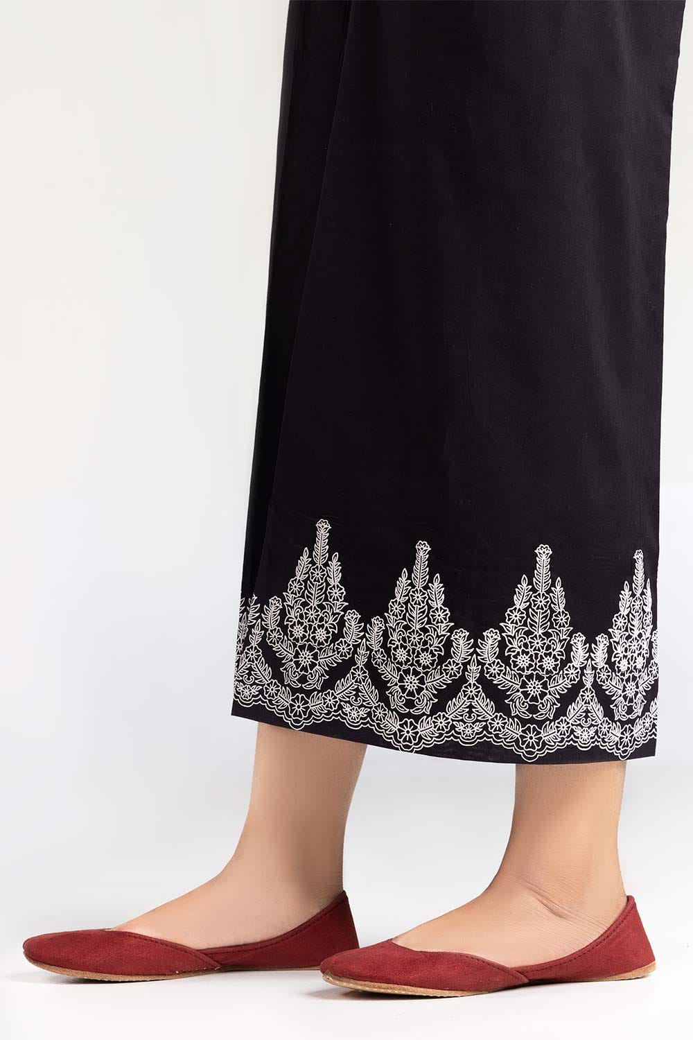 Black Screen Printed Raw Silk Trousers