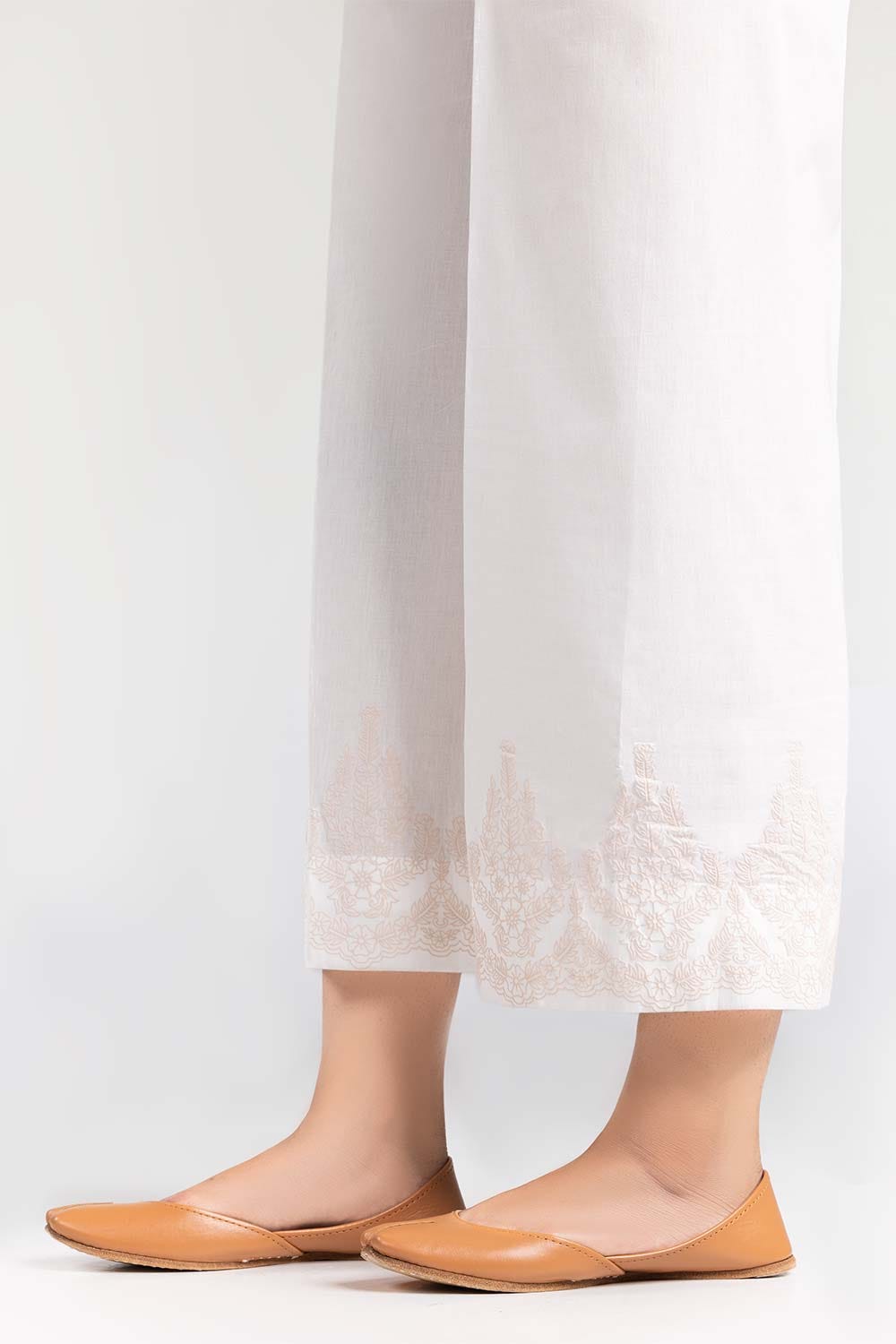 White Screen Printed Raw Silk Trousers