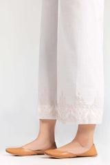 White Screen Printed Raw Silk Trousers