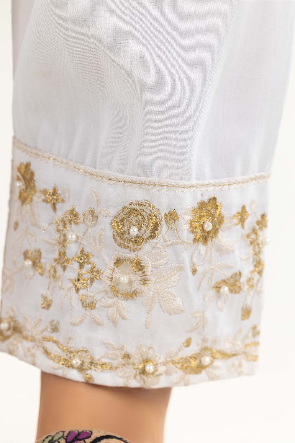 Off White Raw Silk Embroidered Trousers