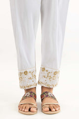 Off White Raw Silk Embroidered Trousers
