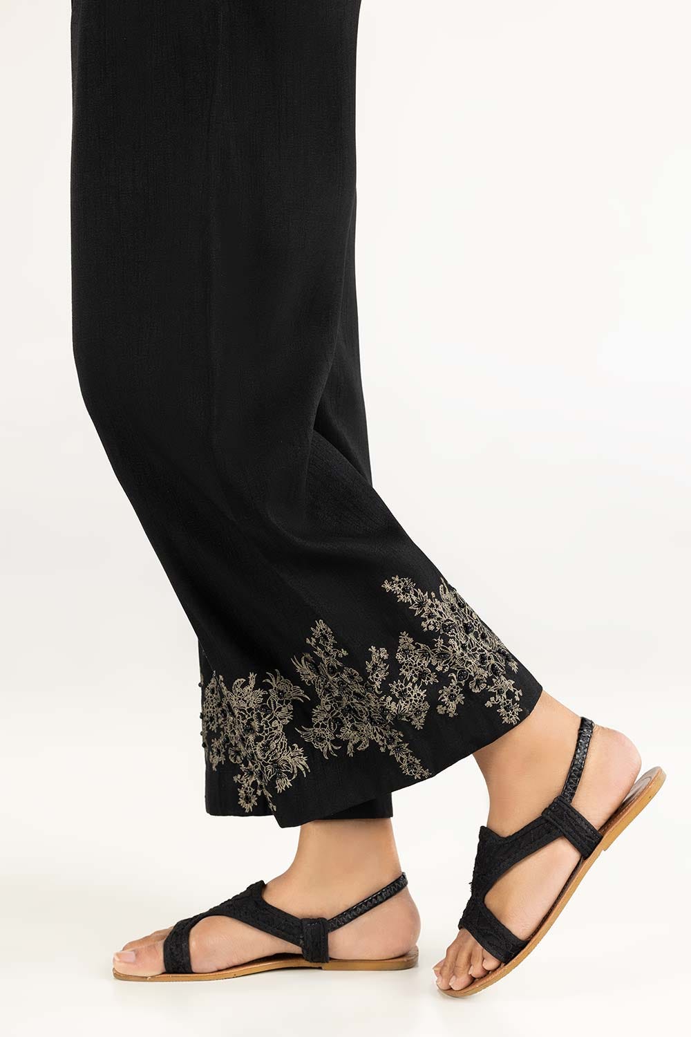 Black Raw Silk Screen Printed Trousers
