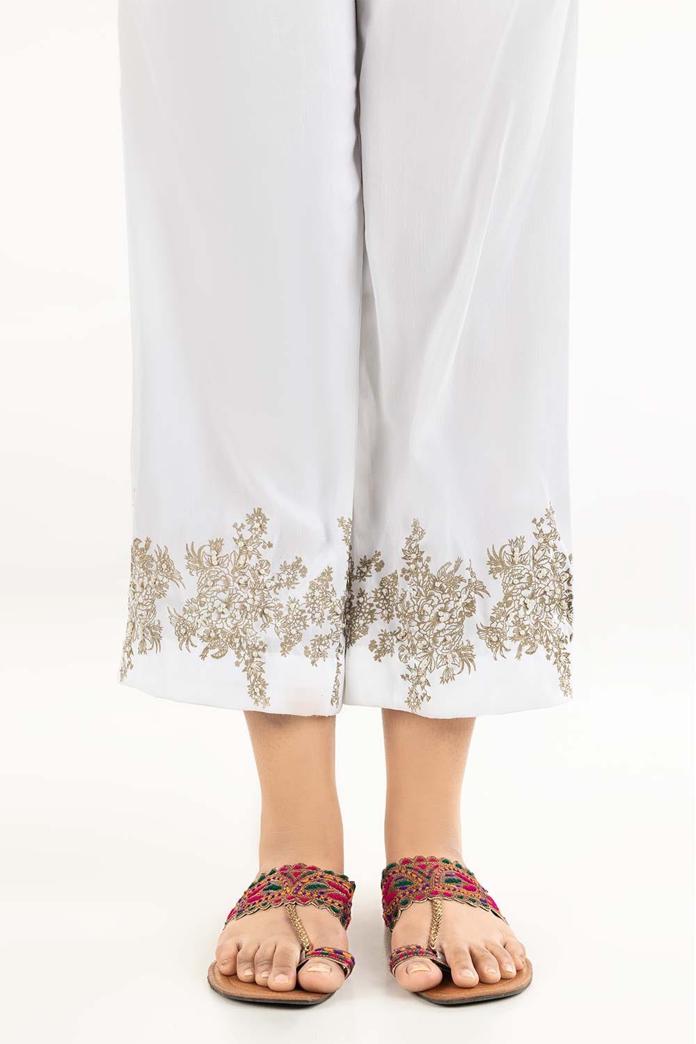 Off White Raw Silk Screen Printed Trousers