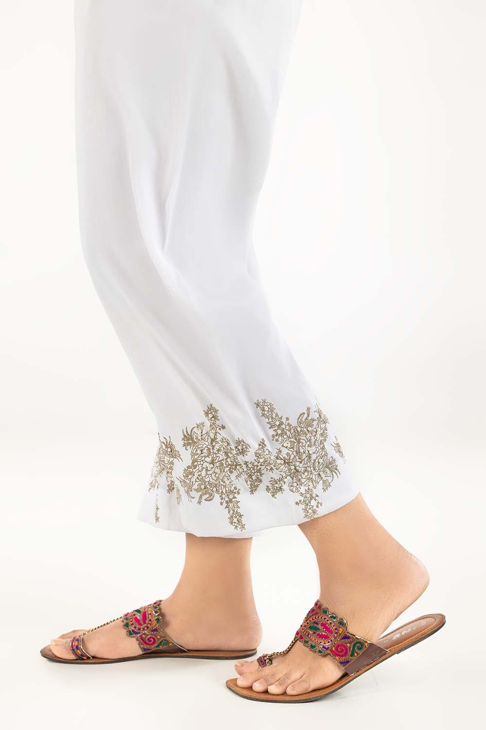 Off White Raw Silk Screen Printed Trousers