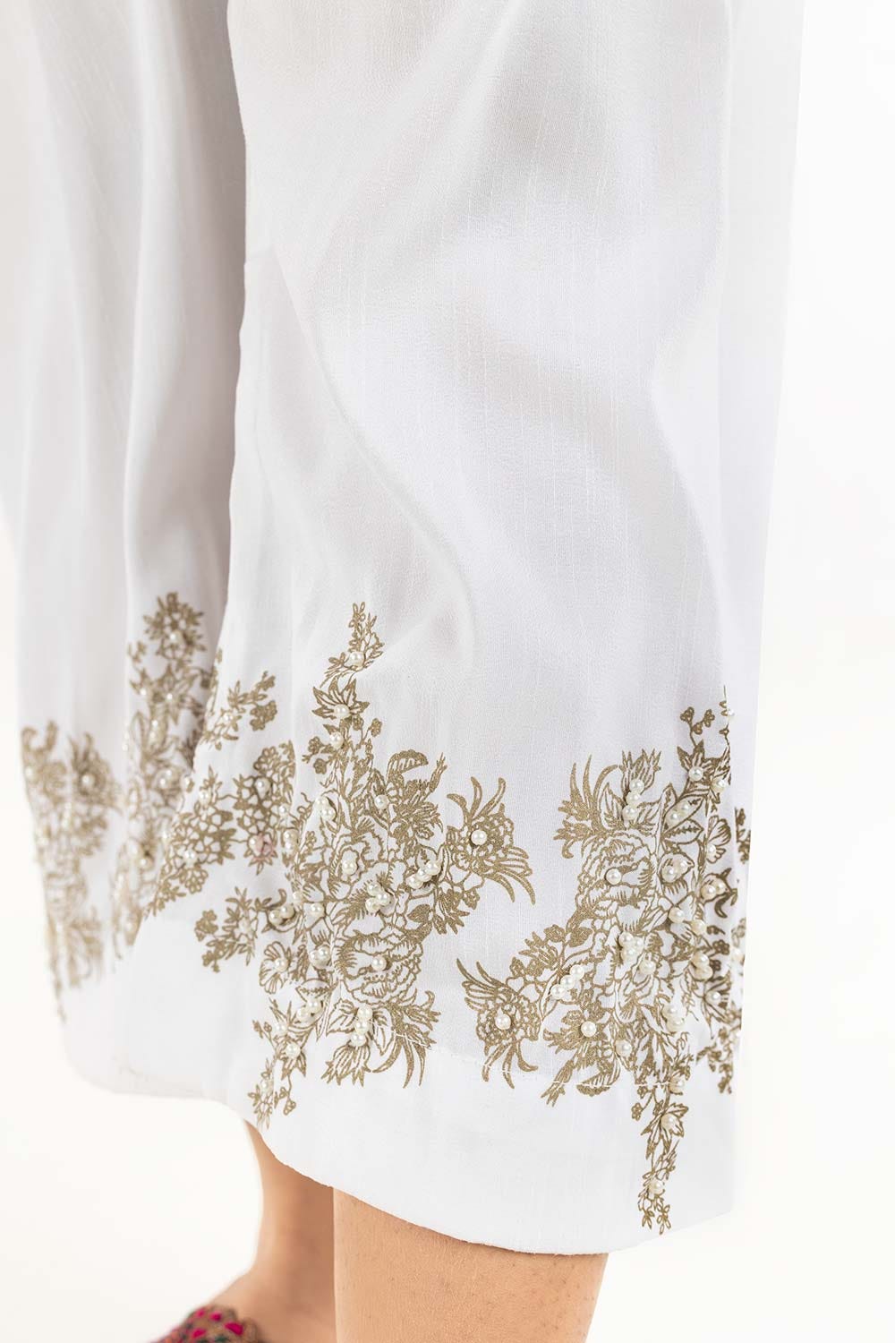 Off White Raw Silk Screen Printed Trousers