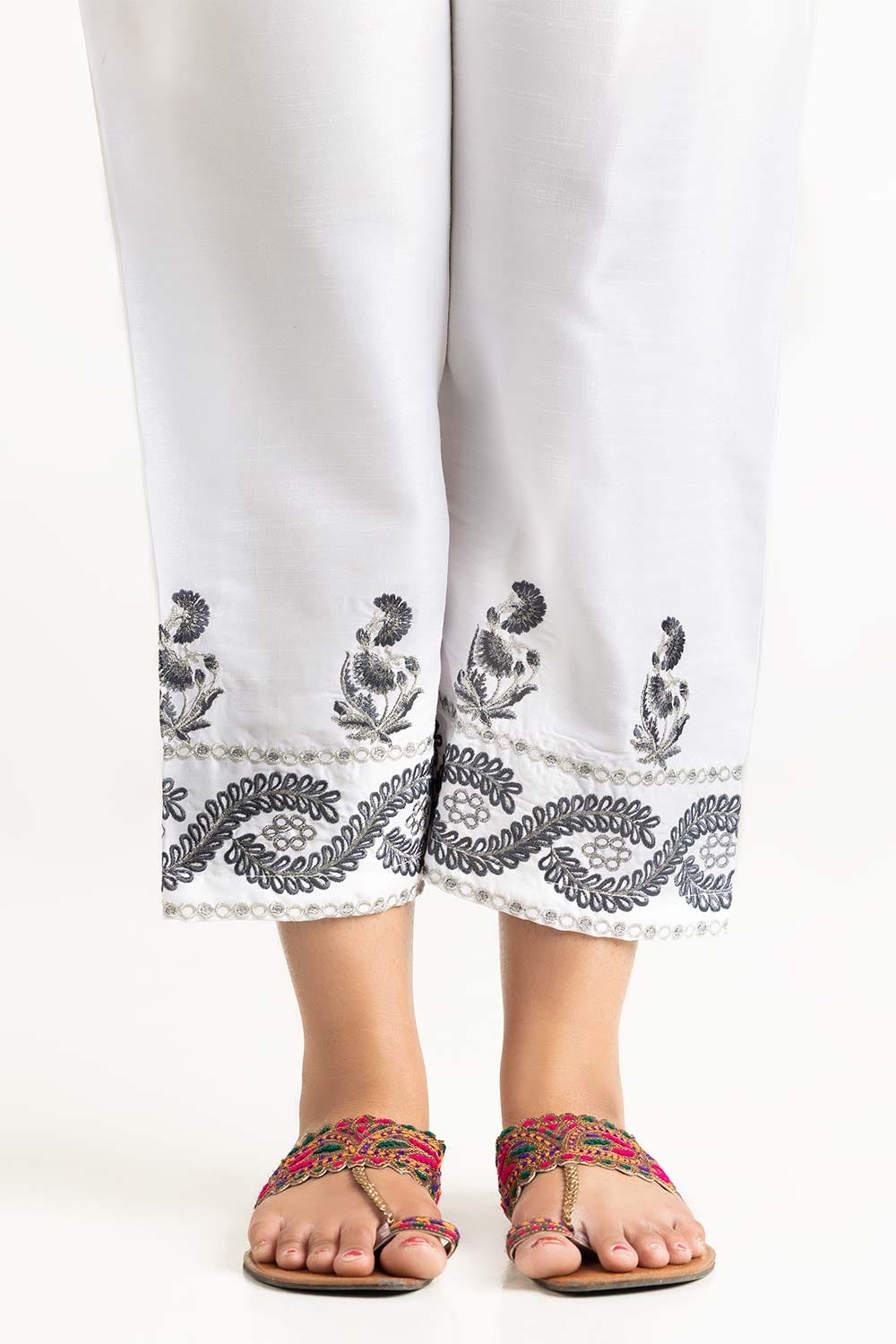 Off-White Raw Silk Embroidered Trouser