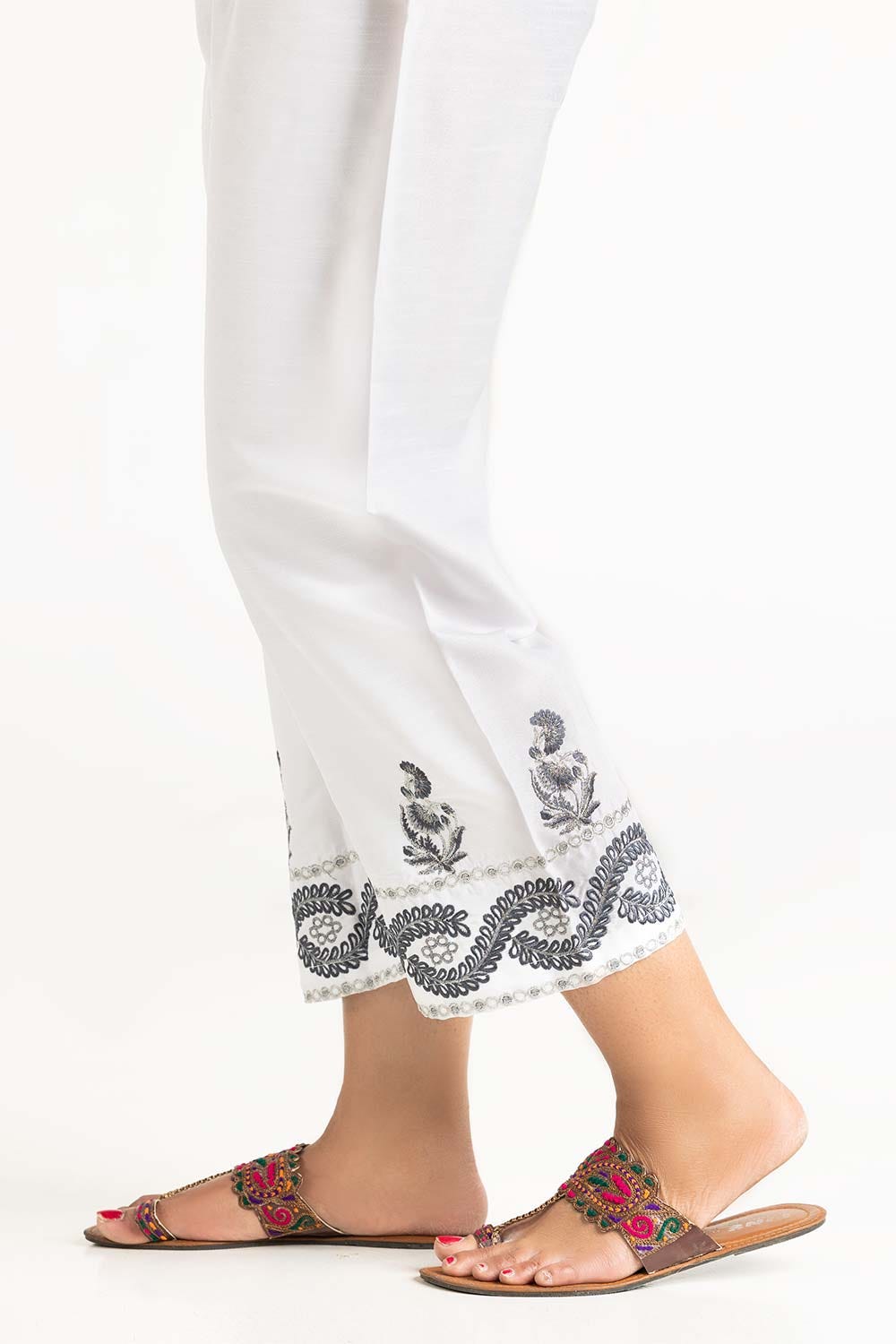 Off-White Raw Silk Embroidered Trouser