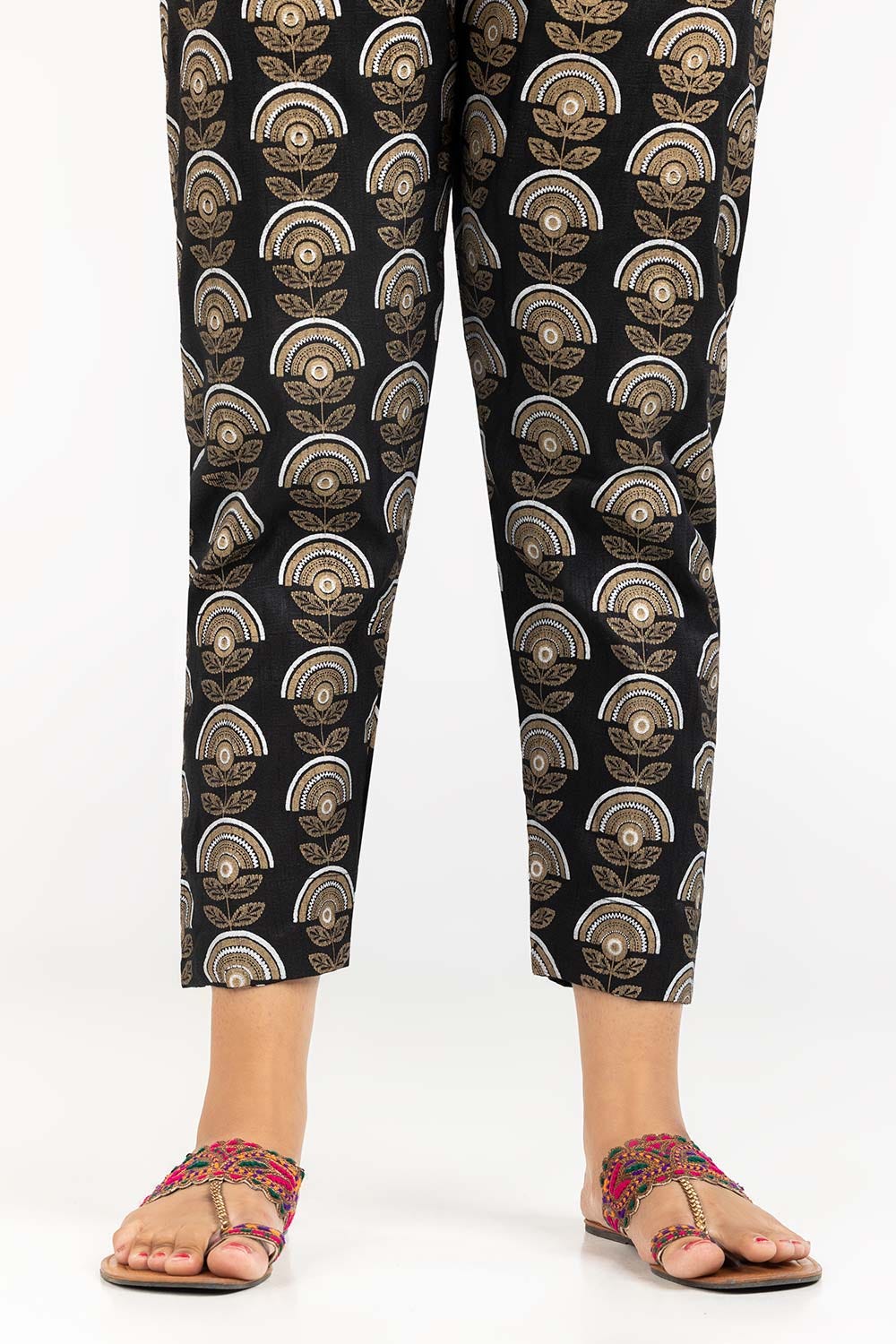 Black Raw Silk Screen Printed Trousers