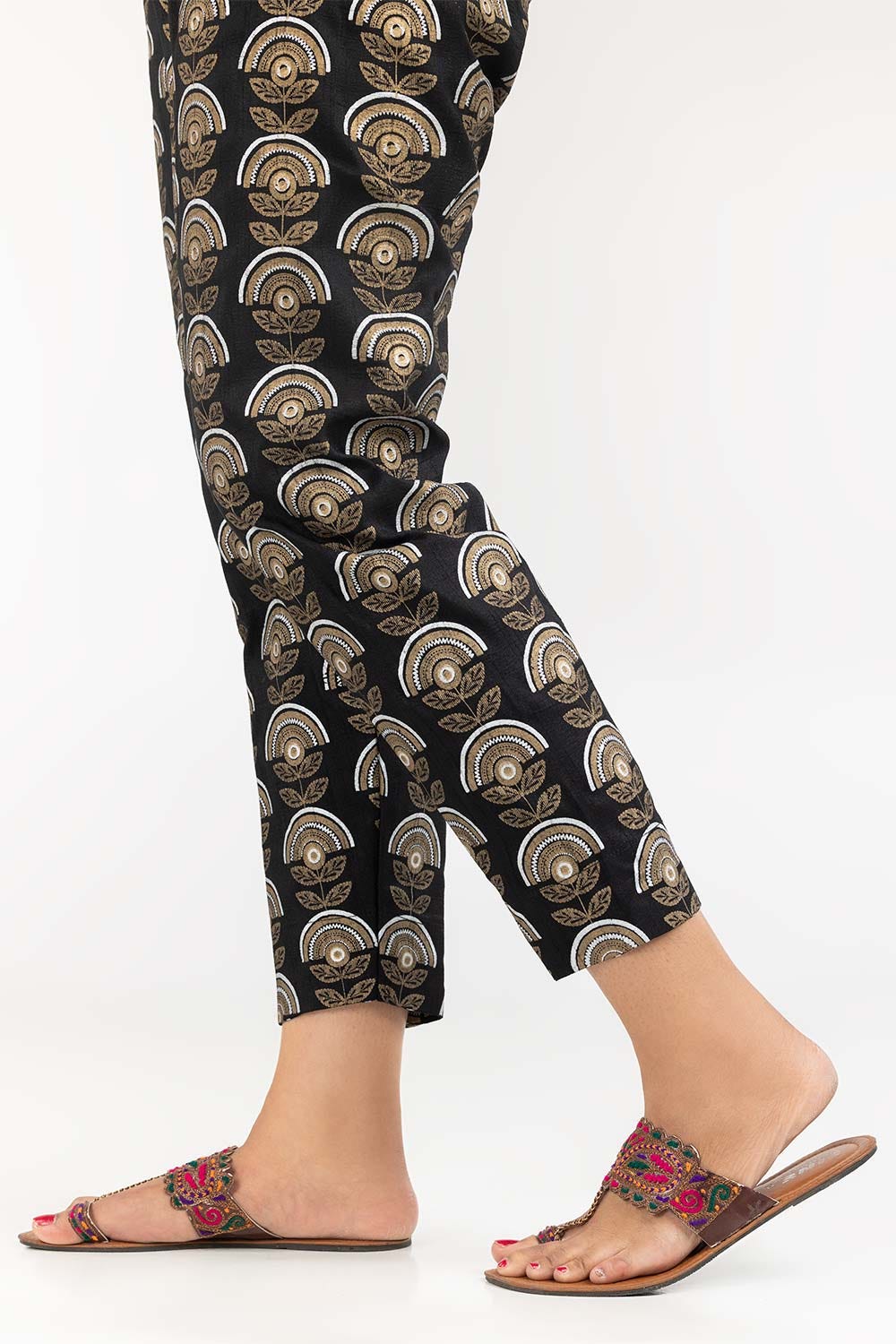 Black Raw Silk Screen Printed Trousers
