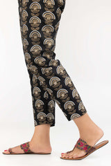 Black Raw Silk Screen Printed Trousers