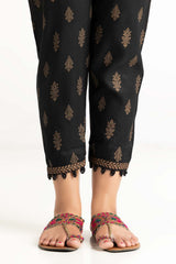 Black Raw Silk Screen Printed Trousers