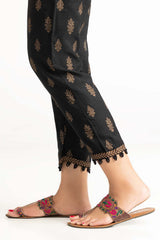 Black Raw Silk Screen Printed Trousers