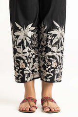 Black Raw Silk Embroidered Trousers
