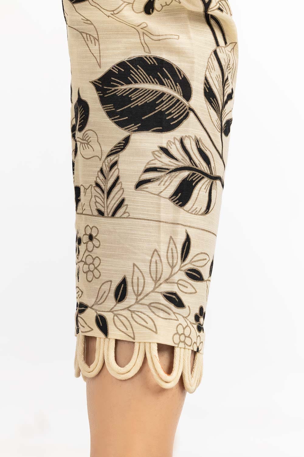 Beige Khaddar Screen Print Trousers
