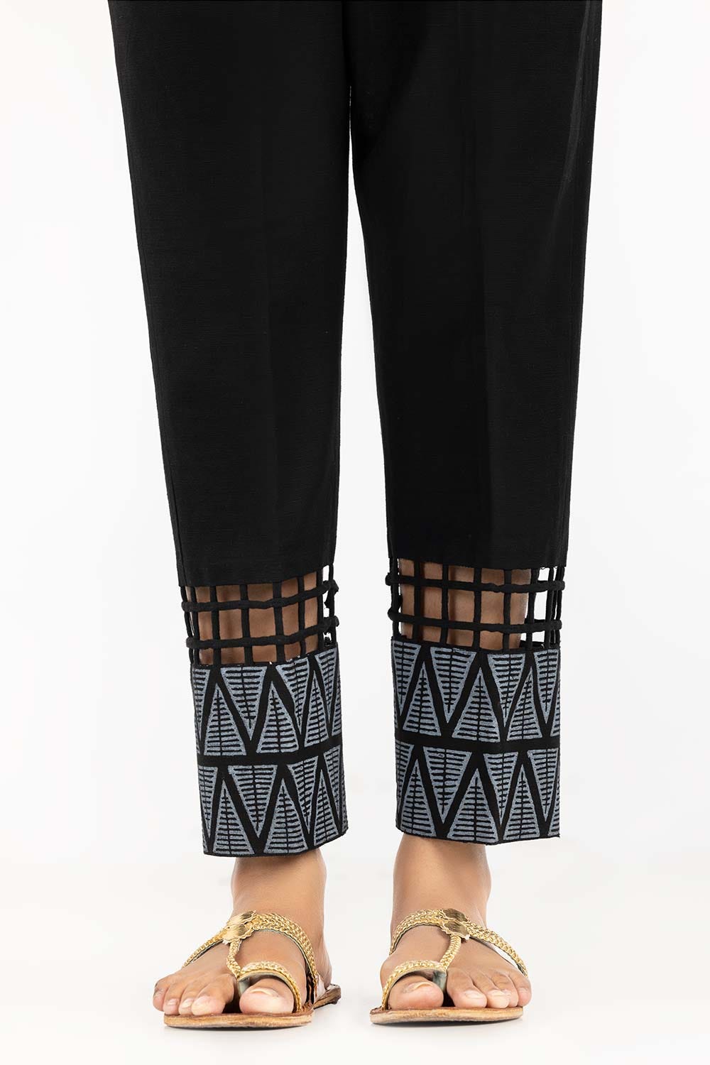 Black Khaddar Screen Printed Trousers