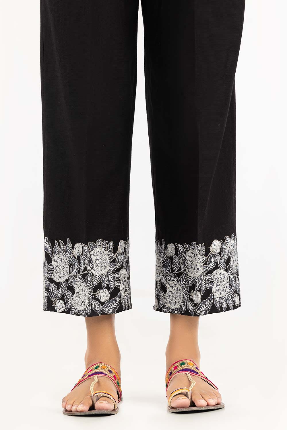 Black Khaddar Embroidered Trousers