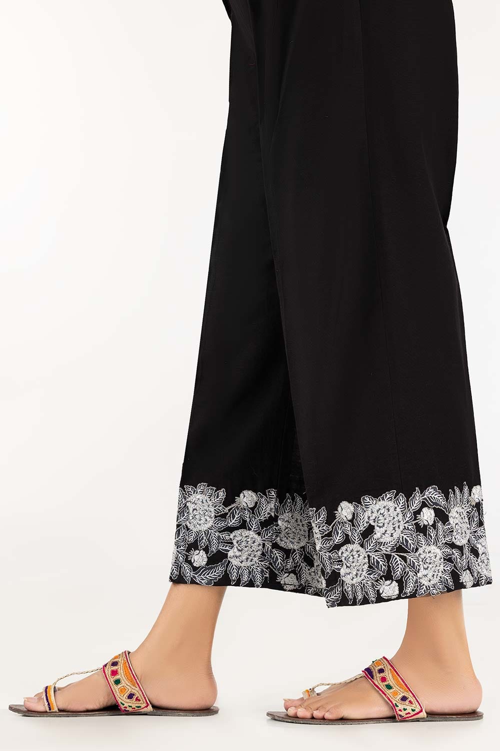 Black Khaddar Embroidered Trousers