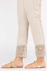 White Raw Silk Embroidered Trousers