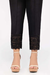 Black Raw Silk Embroidered Trousers