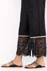 Black Raw Silk Embroidered Trousers