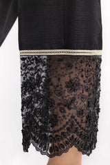 Black Raw Silk Embroidered Trousers
