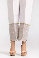 White Raw Silk Embroidered Trousers