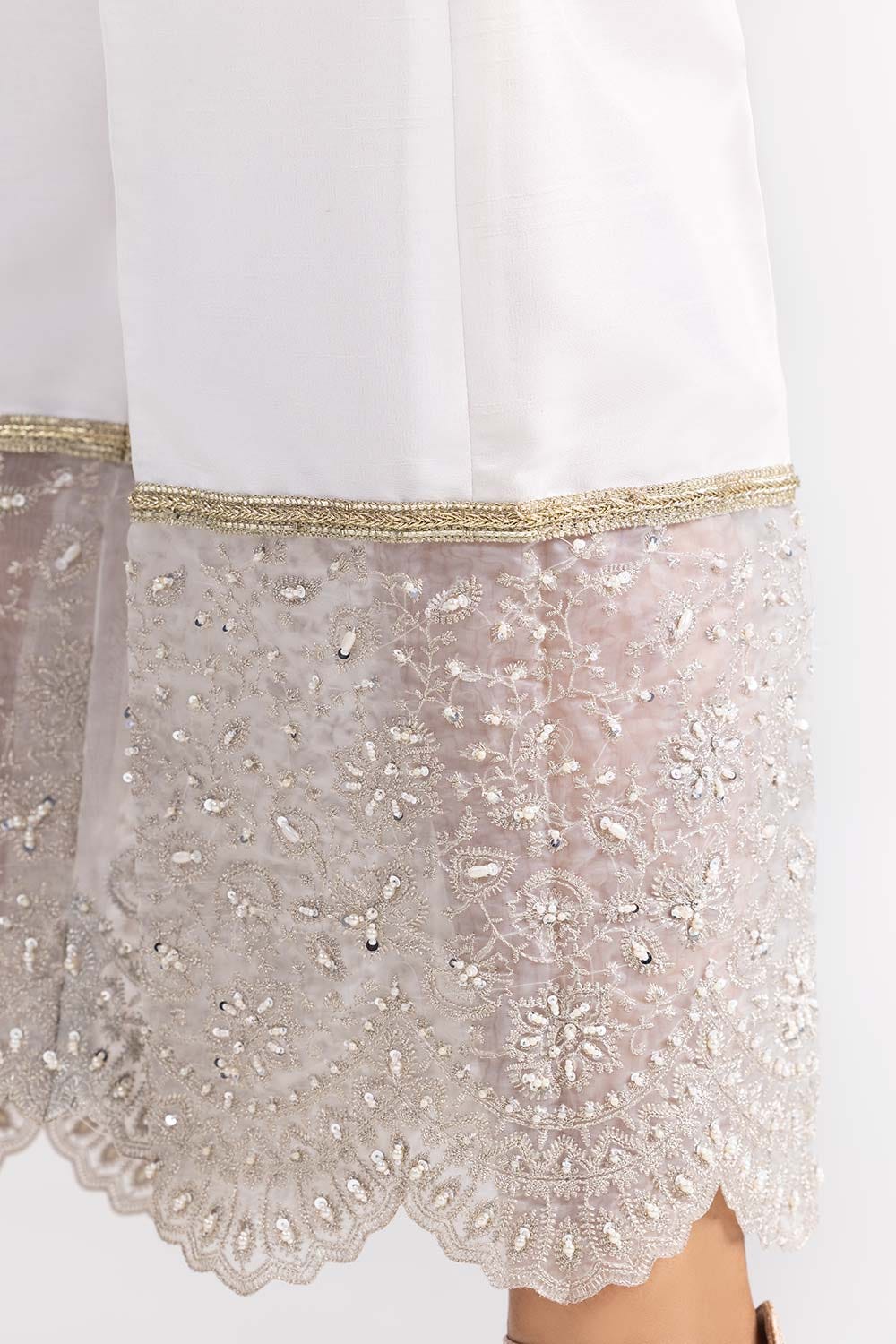 White Raw Silk Embroidered Trousers