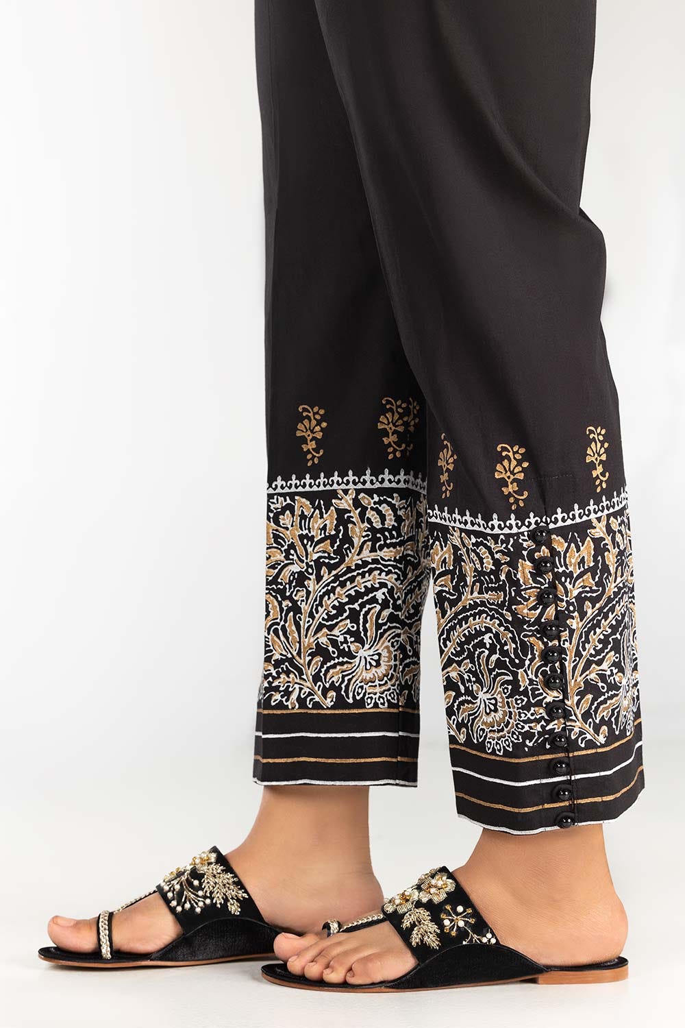 Black Screen Printed Cambric Trousers