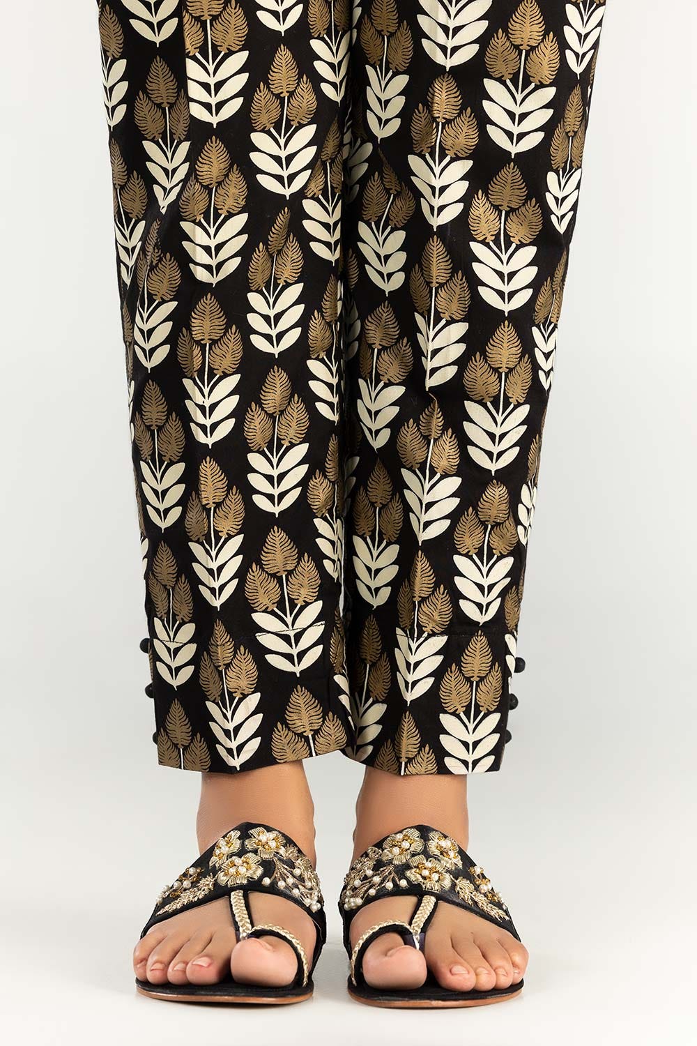 Black Screen Printed Cambric Trousers