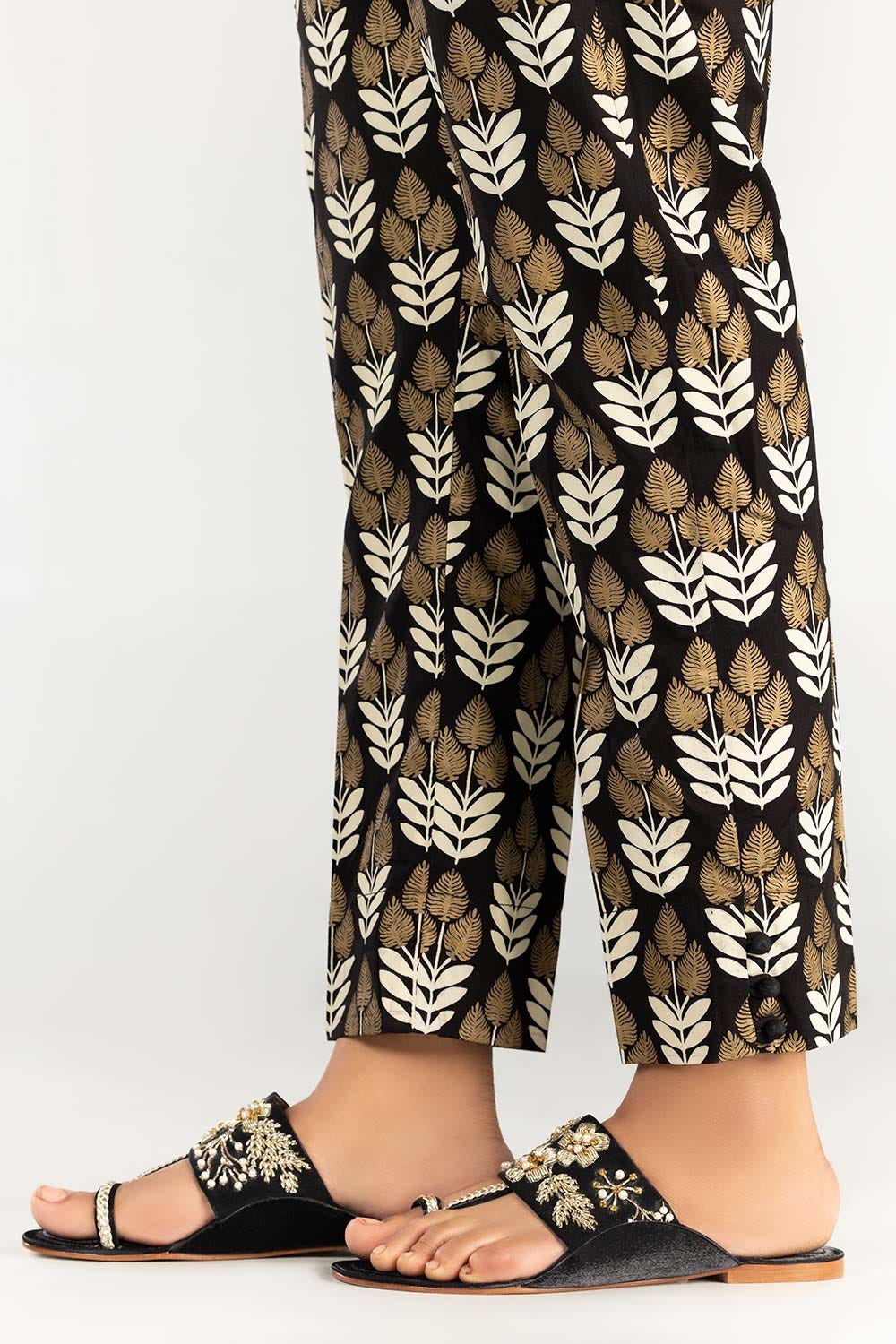 Black Screen Printed Cambric Trousers