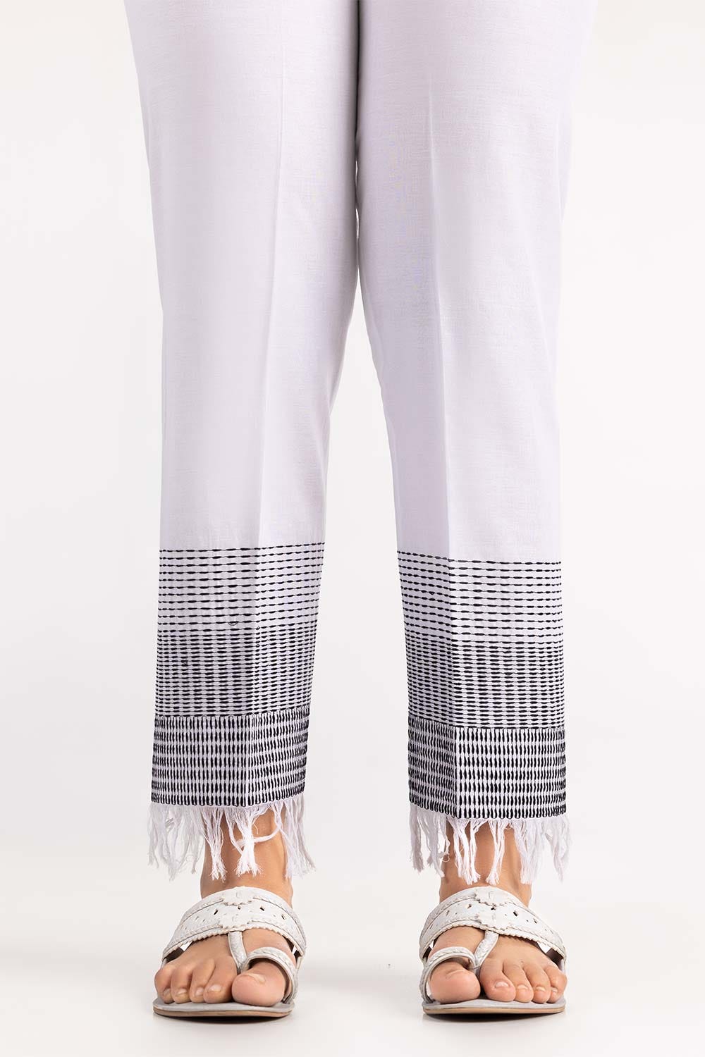 Off White Cambric Embroidered Trousers