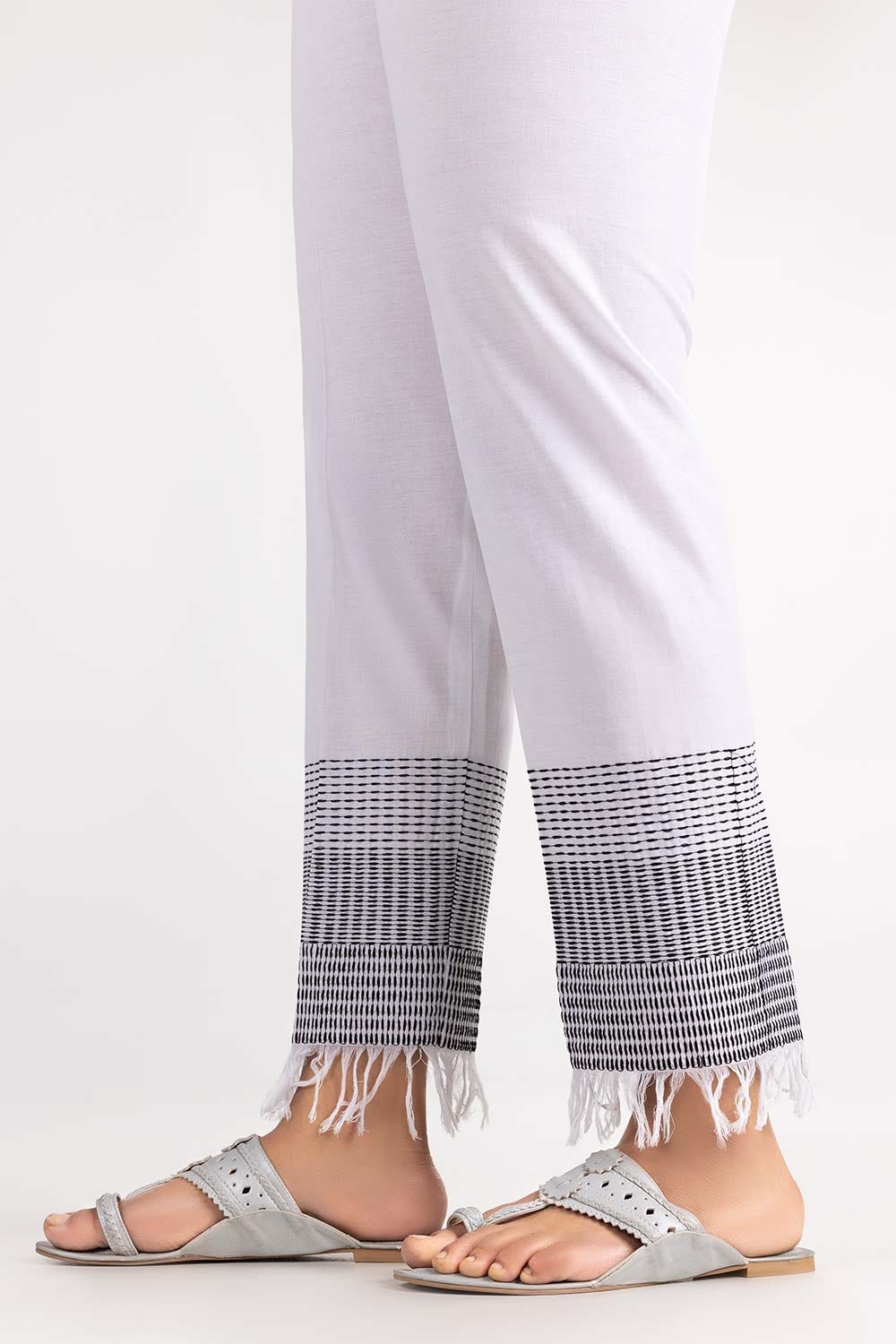 Off White Cambric Embroidered Trousers