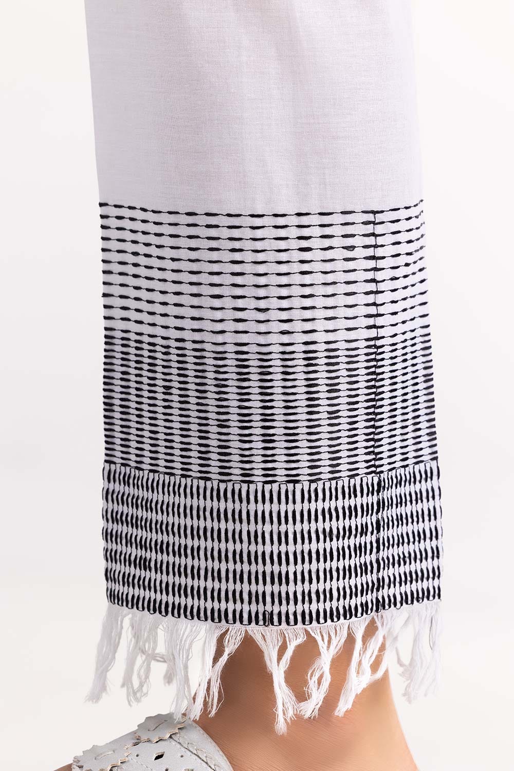 Off White Cambric Embroidered Trousers