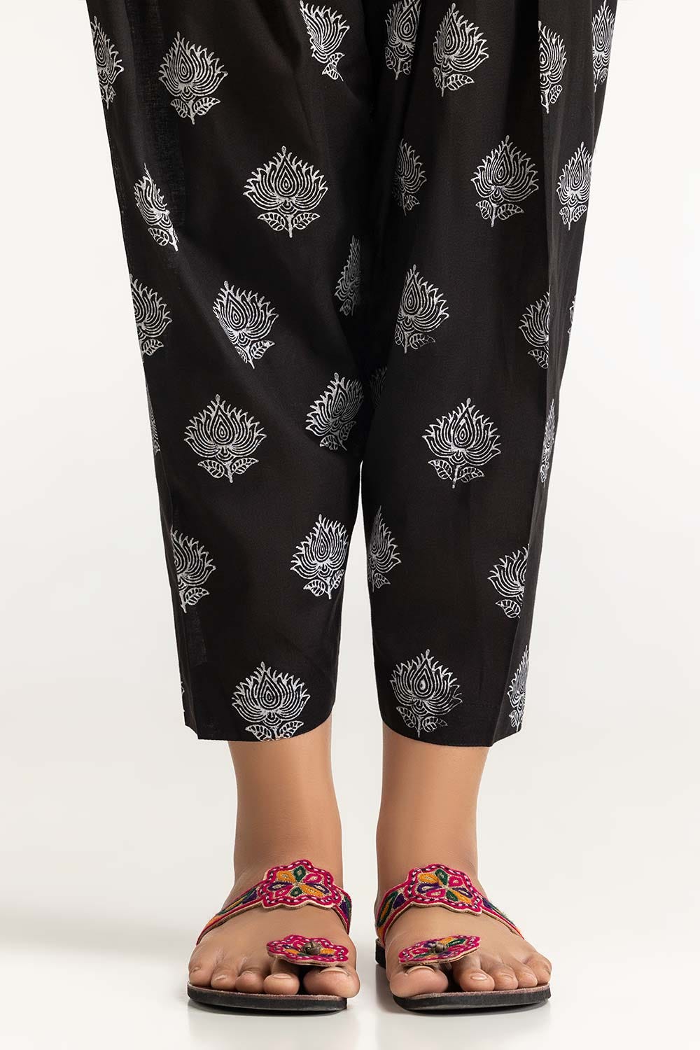 Black Dyed Cambric Screen Print Shalwar
