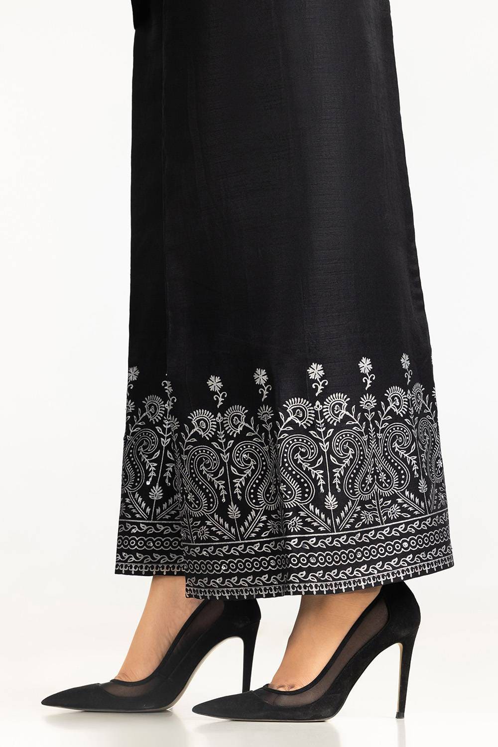 Black Rawsilk Block Printed Trouser