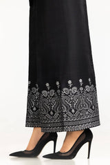 Black Rawsilk Block Printed Trouser