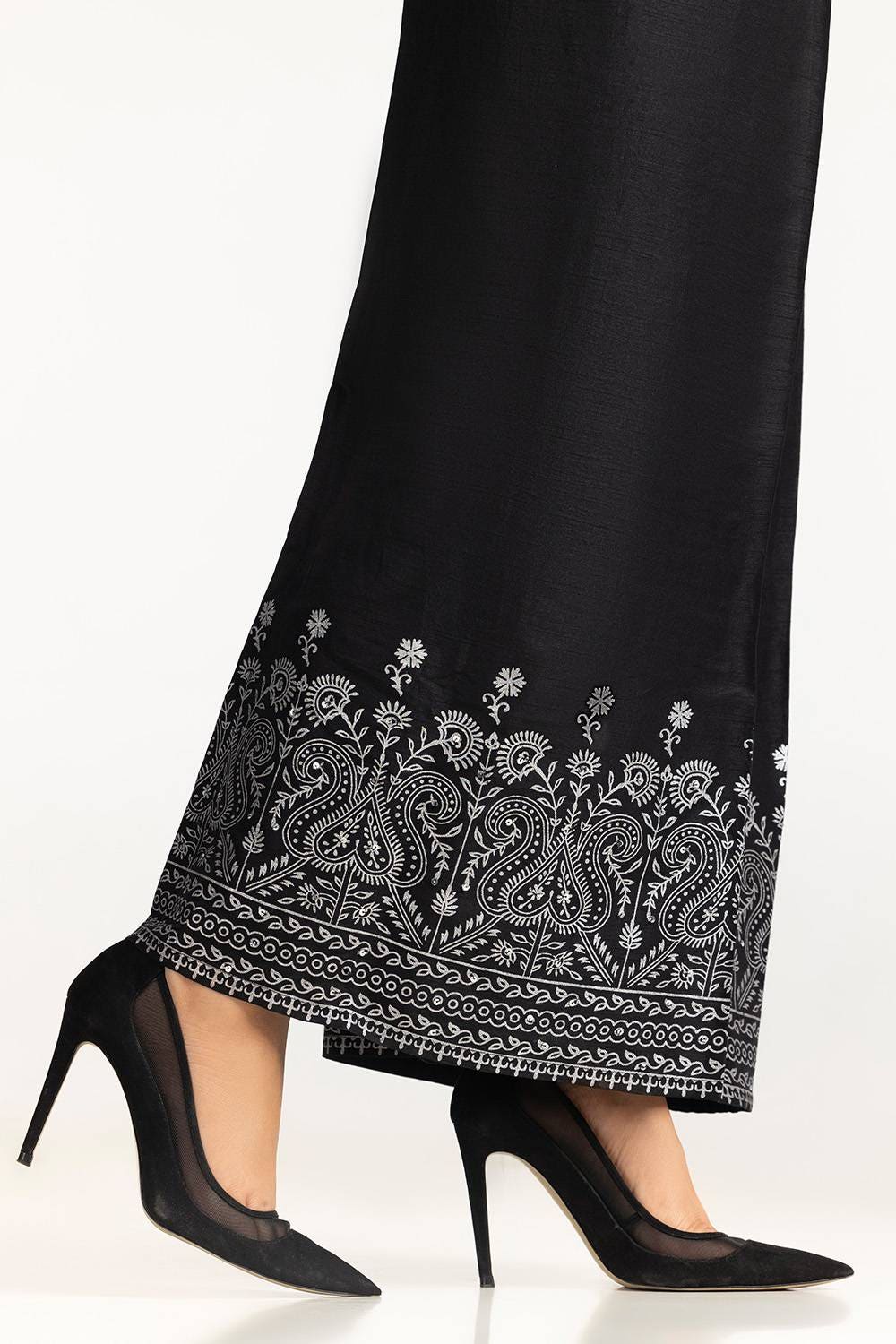 Black Rawsilk Block Printed Trouser