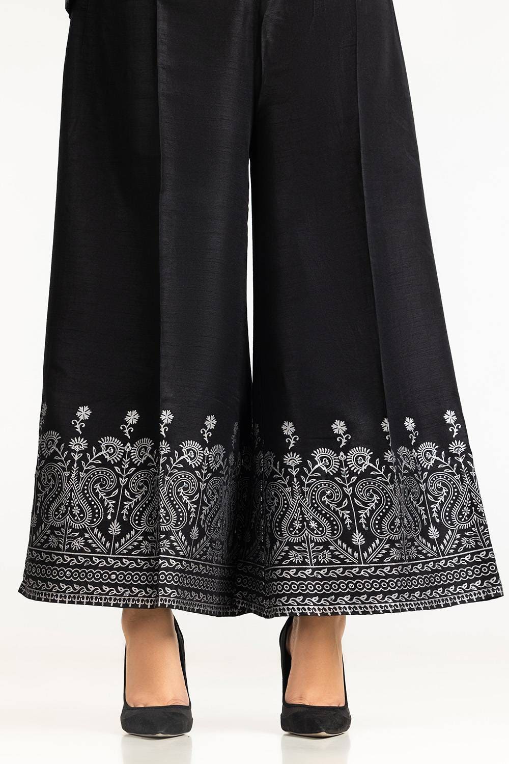 Black Rawsilk Block Printed Trouser