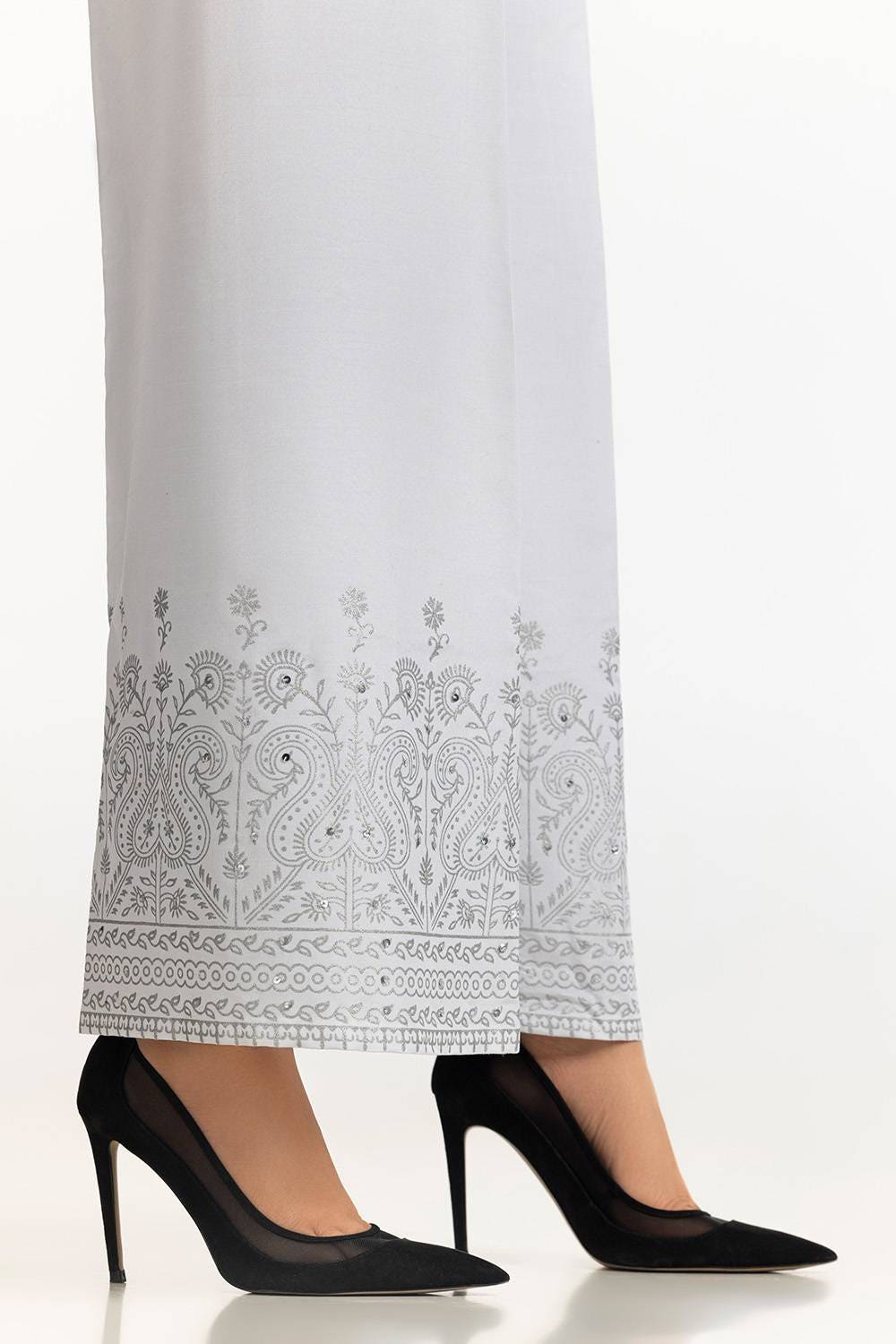 White Rawsilk Block Printed Trouser