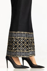 Black Rawsilk Block Printed Trouser
