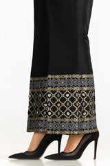 Black Rawsilk Block Printed Trouser