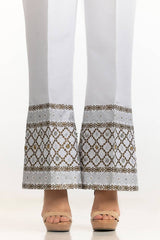 White Rawsilk Block Printed Trouser