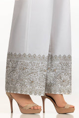 White Rawsilk Block Printed Trouser