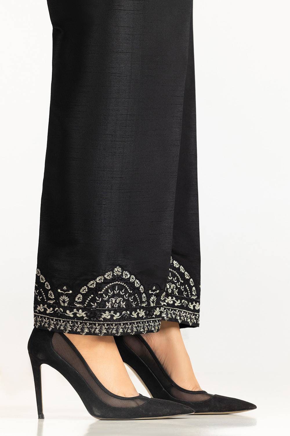 Black Rawsilk Embroidered Trouser