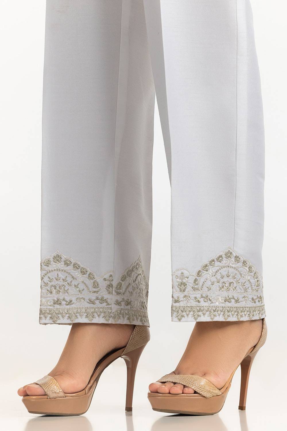 White Rawsilk Embroidered Trouser