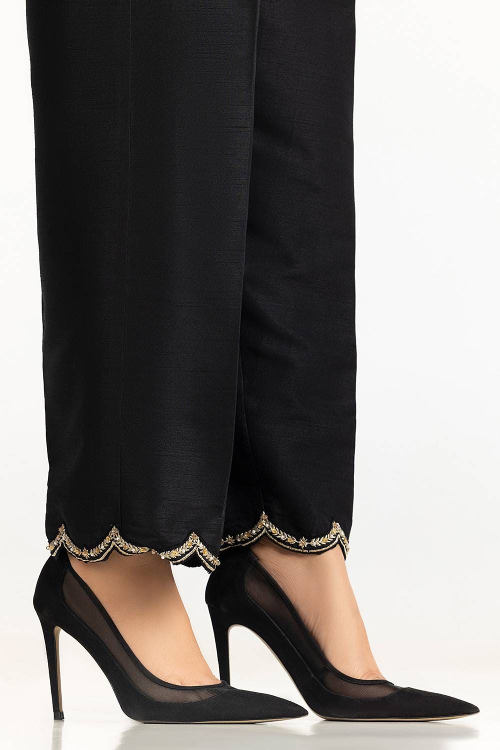 Black Rawsilk Embroidered Trouser