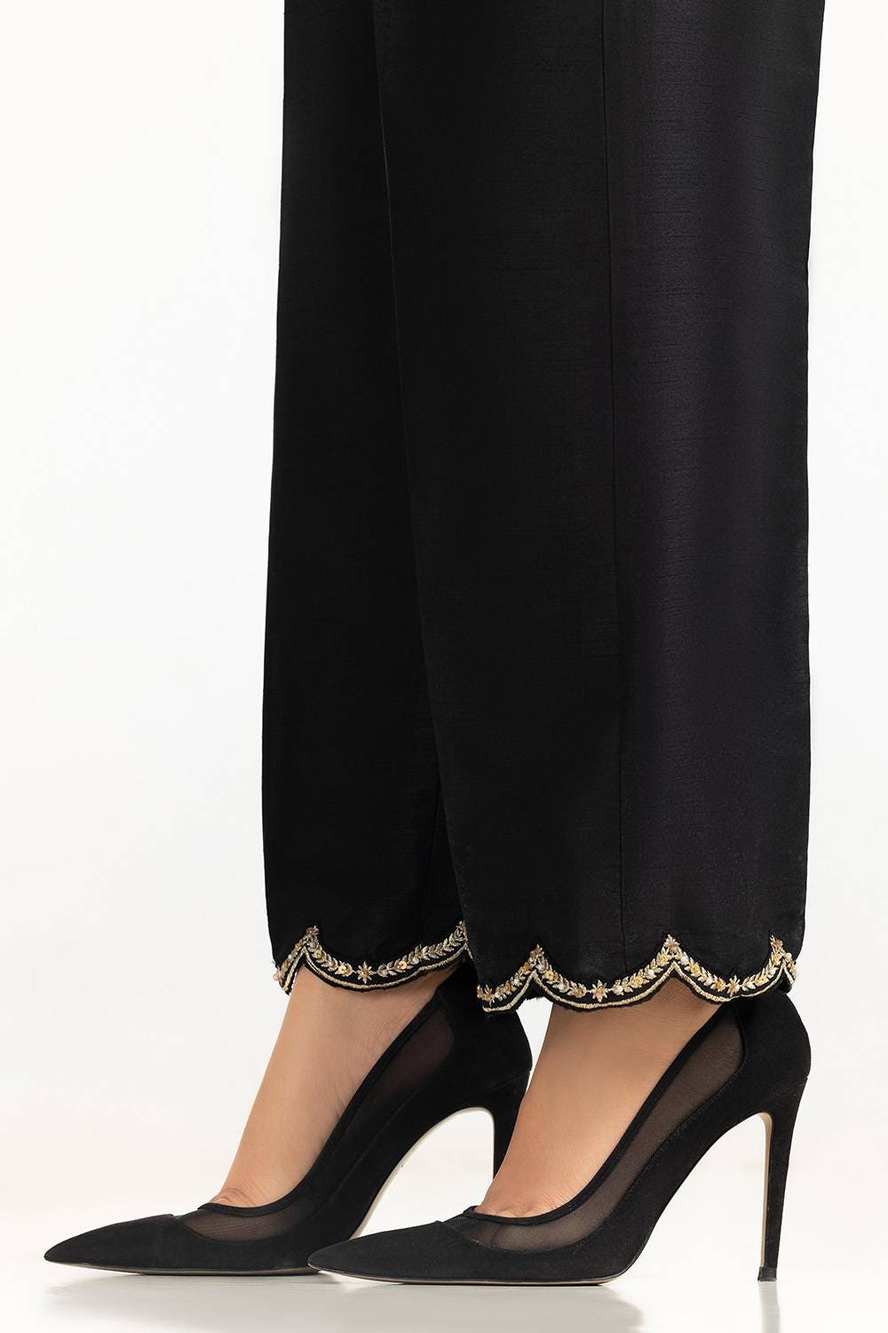 Black Rawsilk Embroidered Trouser