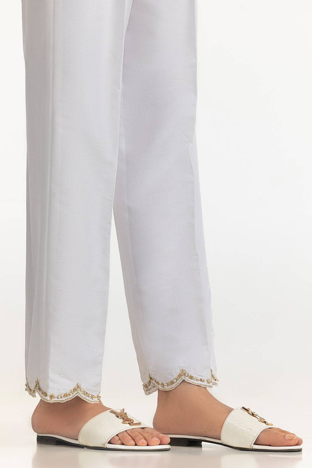 White Rawsilk Embroidered Trouser