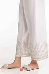 White Rawsilk Embroidered Trouser