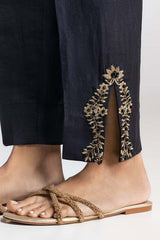 Black Dyed Embroidered Rawsilk Trouser